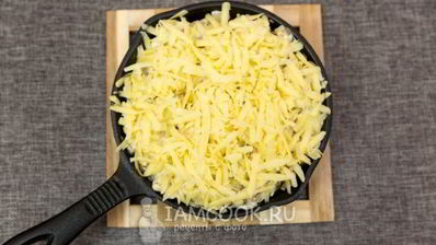 жульен с курицей и грибами на сковороде