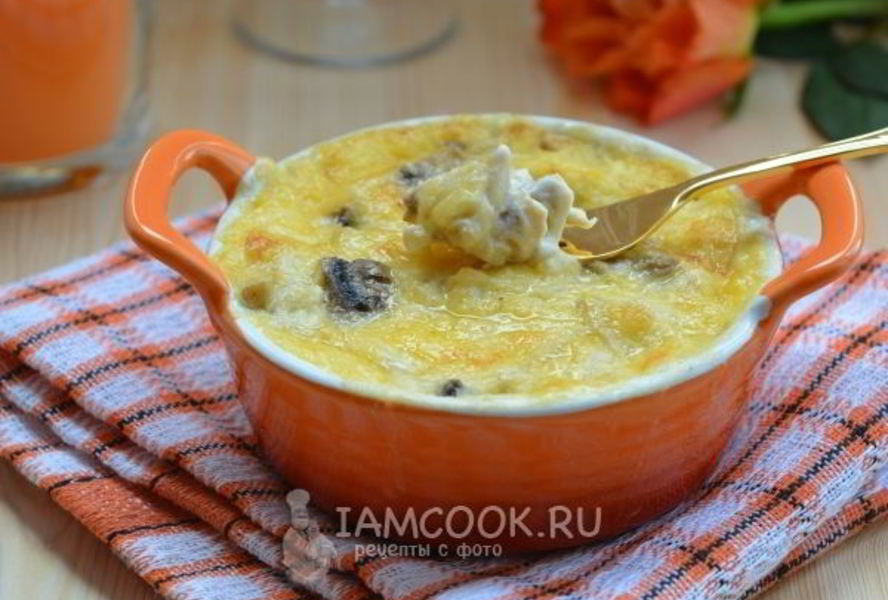 Жульен с курицей и шампиньонами в духовке